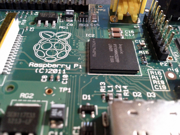 Broadcom-SoC A closeup of the Broadcom SoC and Hynix memory chip.