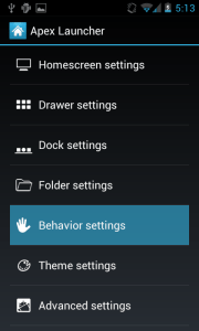 Apex Launcher Behaviour