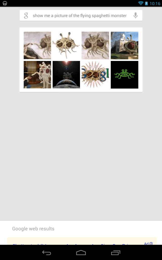 Google Search in Jelly Bean returning pictures of the flying spaghetti monster